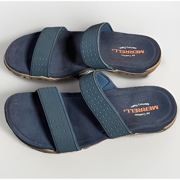 Merrell Womens Slide Sandals Air Cushion Memory Foam  Blue Size  7 - Picture 3 of 9